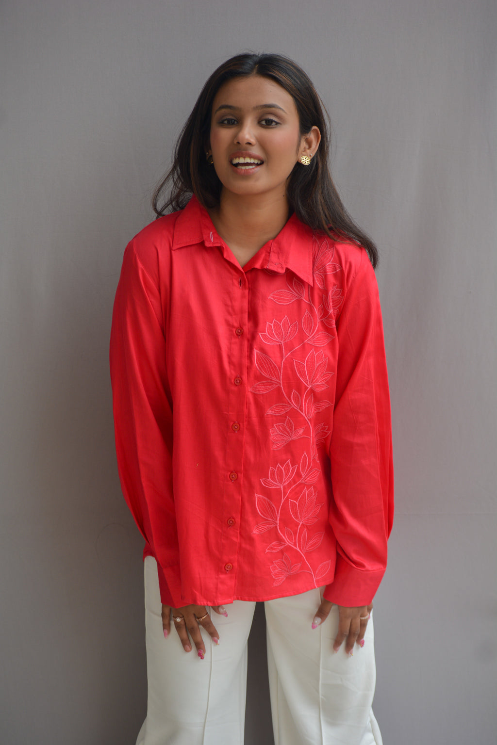 Pink Freehand Embroidery Shirt