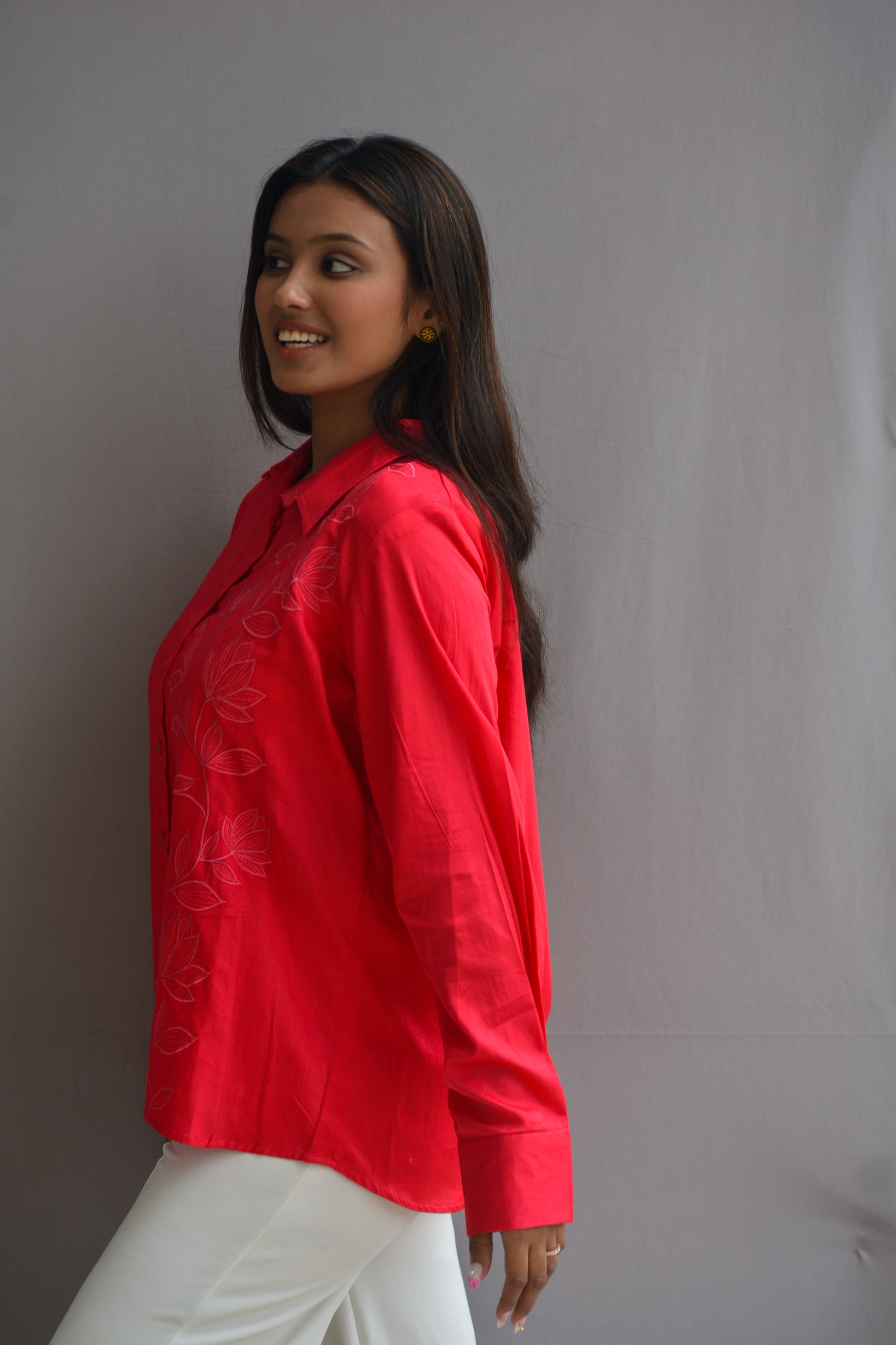 Pink Freehand Embroidery Shirt