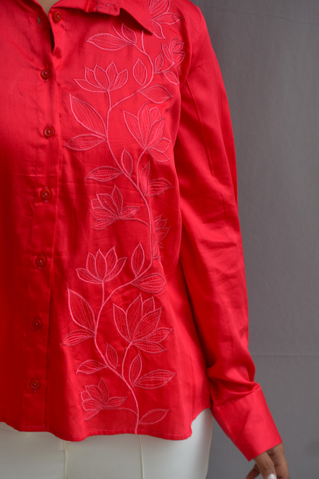 Pink Freehand Embroidery Shirt