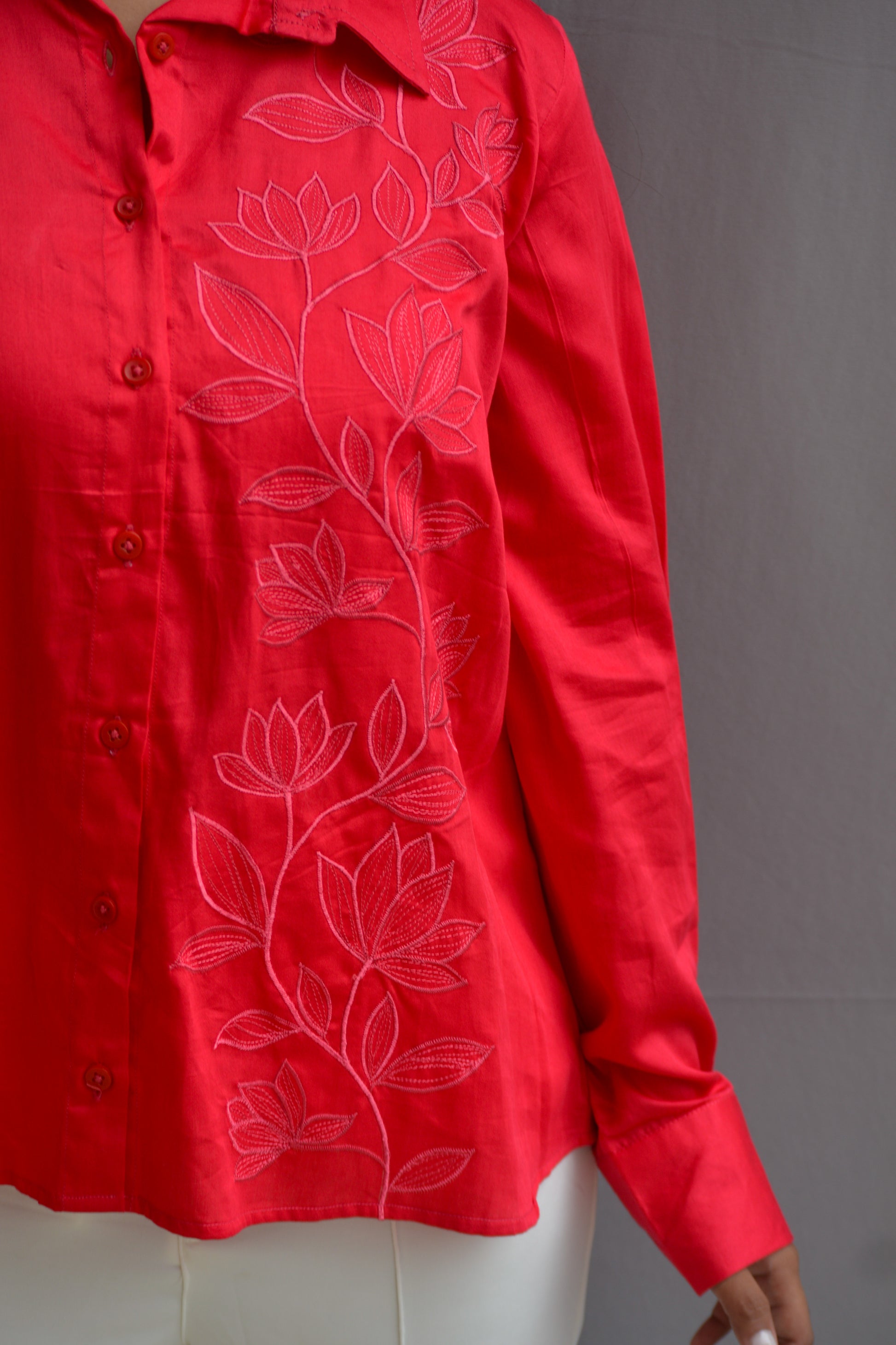 Pink Freehand Embroidery Shirt